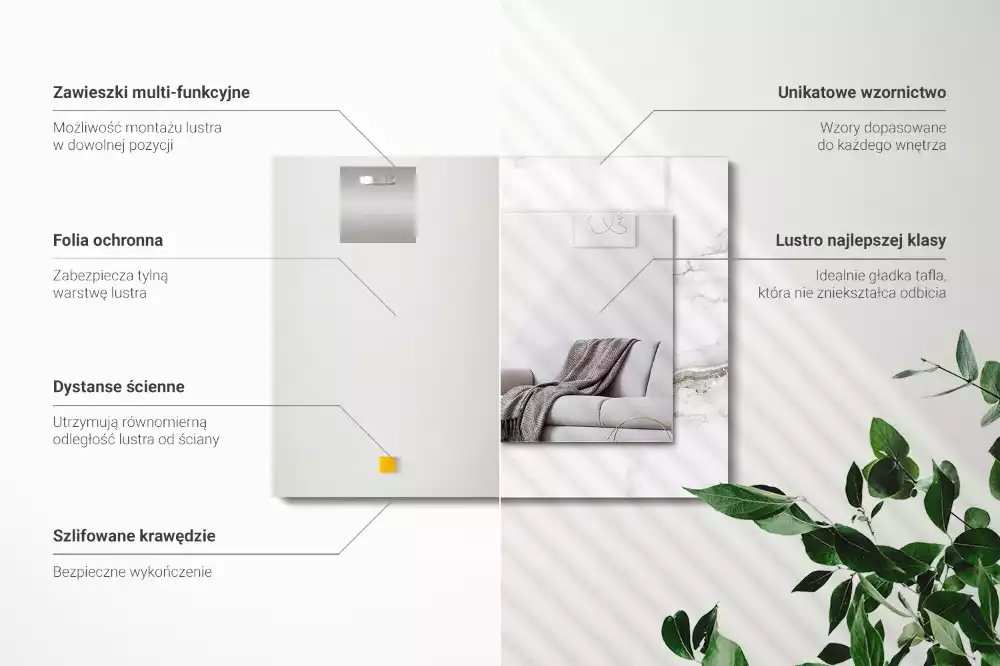 Miroir avec imprimé décoratif rectangulaire Motif marbré blanc