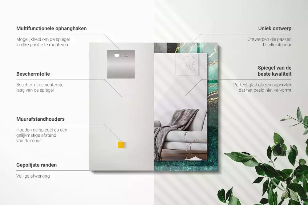 Miroir décoratif rectangulaire Motifs verts abstraits