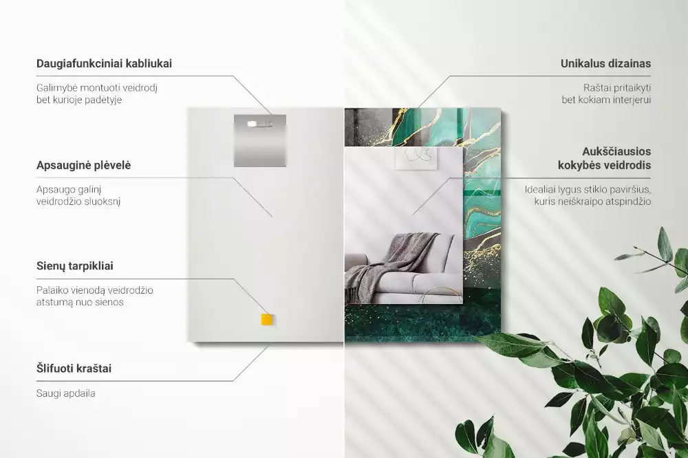 Miroir décoratif rectangulaire Motifs verts abstraits