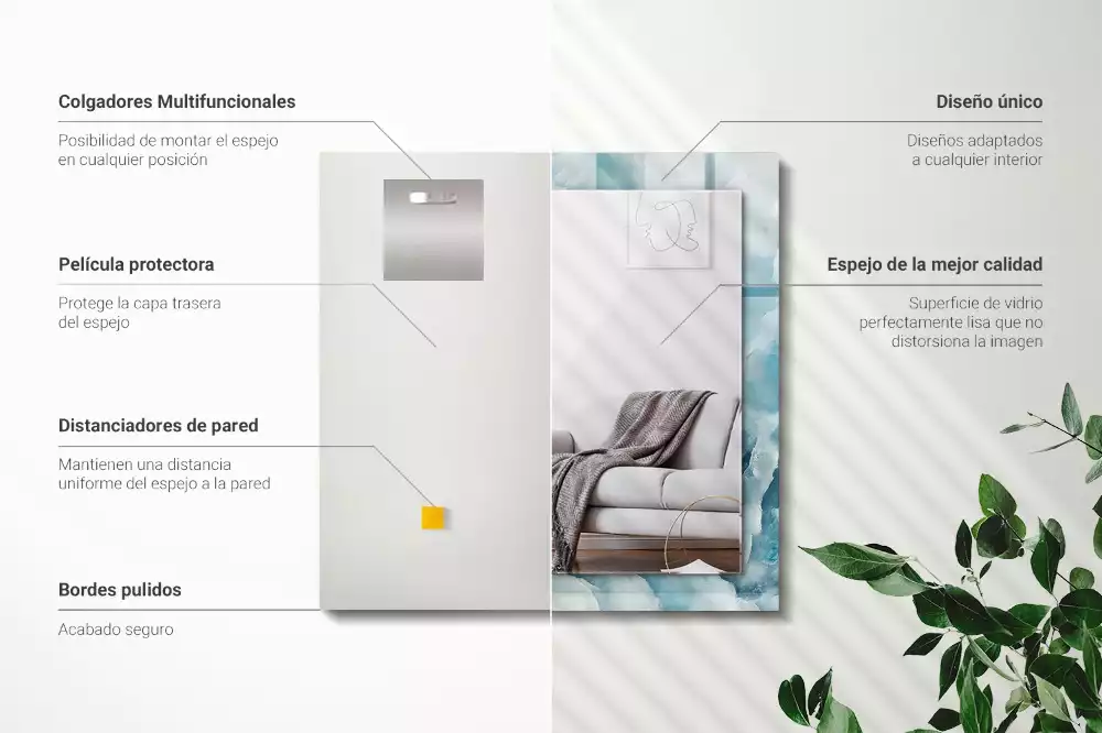 Miroir avec imprimé décoratif rectangulaire Texture marbre bleu