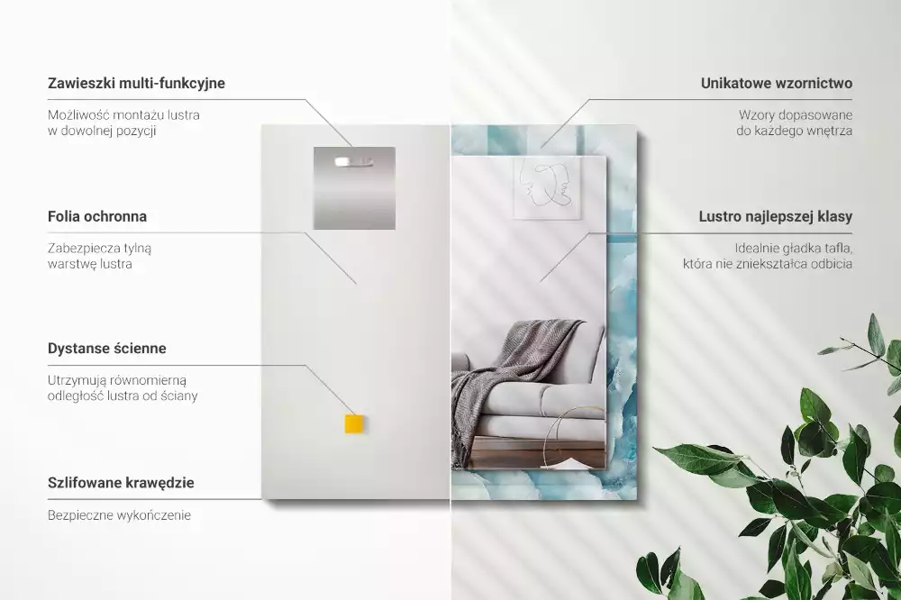 Miroir avec imprimé décoratif rectangulaire Texture marbre bleu