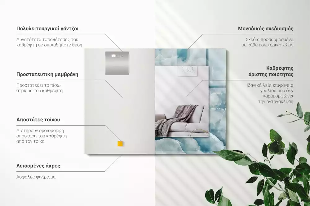 Miroir avec imprimé décoratif rectangulaire Texture marbre bleu