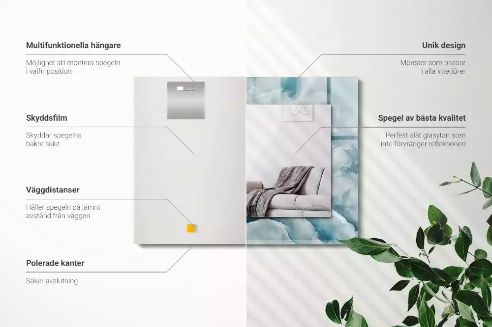 Miroir avec imprimé décoratif rectangulaire Texture marbre bleu