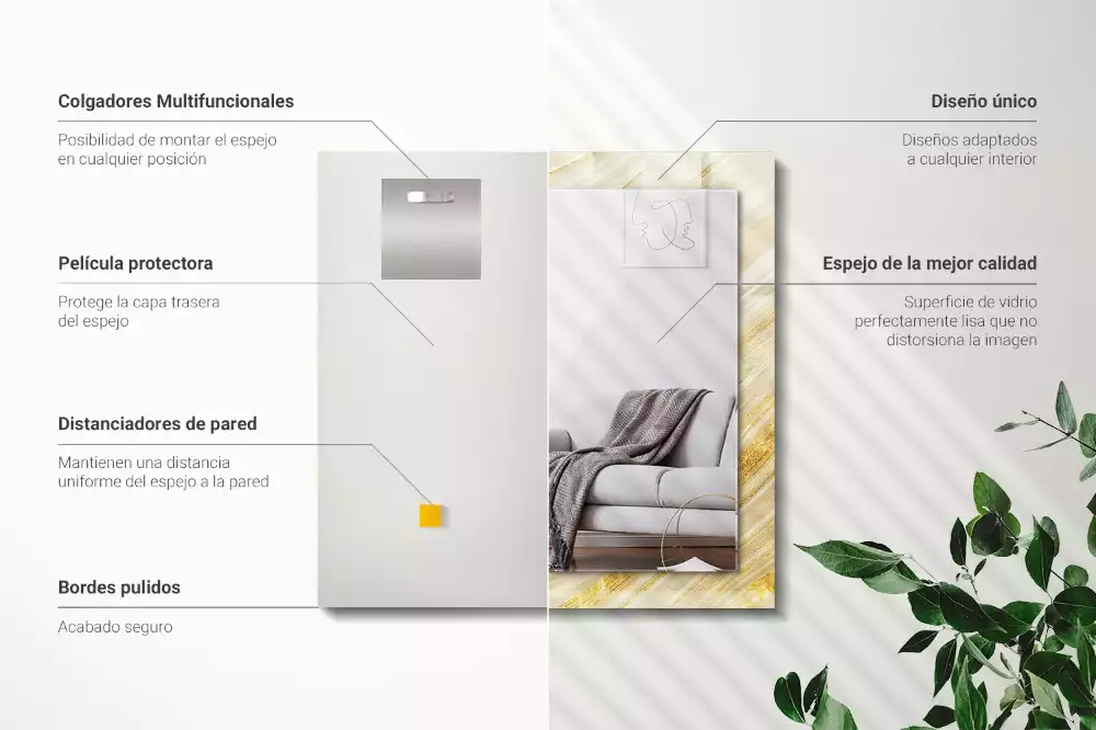 Miroir avec imprimé rectangulaire Lignes jaunes abstraites