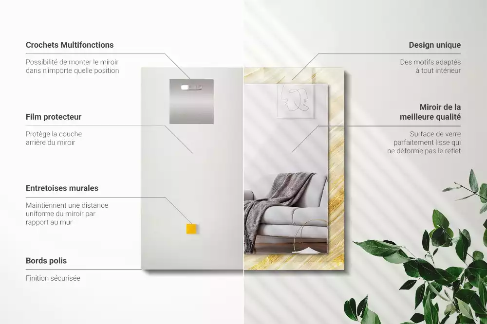 Miroir avec imprimé rectangulaire Lignes jaunes abstraites