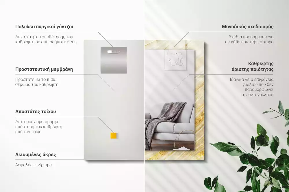 Miroir avec imprimé rectangulaire Lignes jaunes abstraites