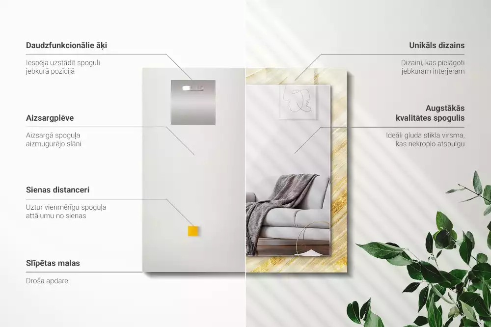 Miroir avec imprimé rectangulaire Lignes jaunes abstraites