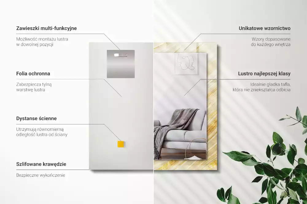 Miroir avec imprimé rectangulaire Lignes jaunes abstraites