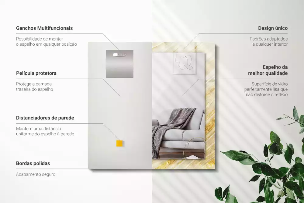 Miroir avec imprimé rectangulaire Lignes jaunes abstraites