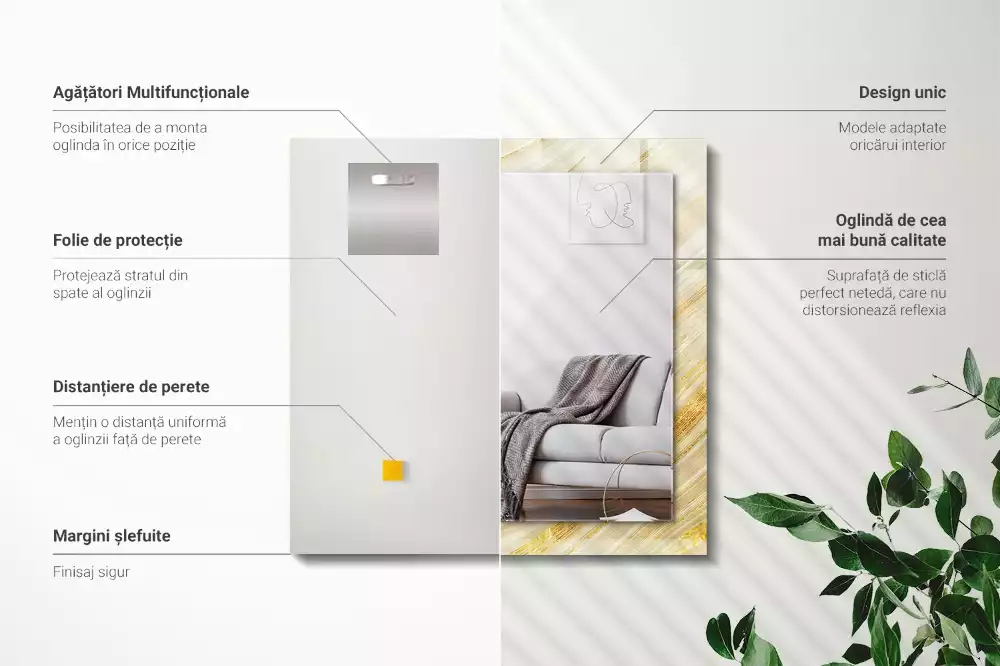 Miroir avec imprimé rectangulaire Lignes jaunes abstraites