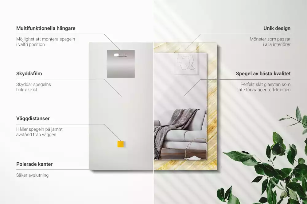 Miroir avec imprimé rectangulaire Lignes jaunes abstraites