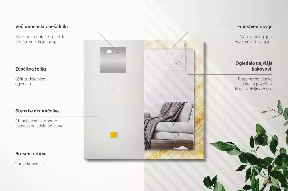 Miroir avec imprimé rectangulaire Lignes jaunes abstraites