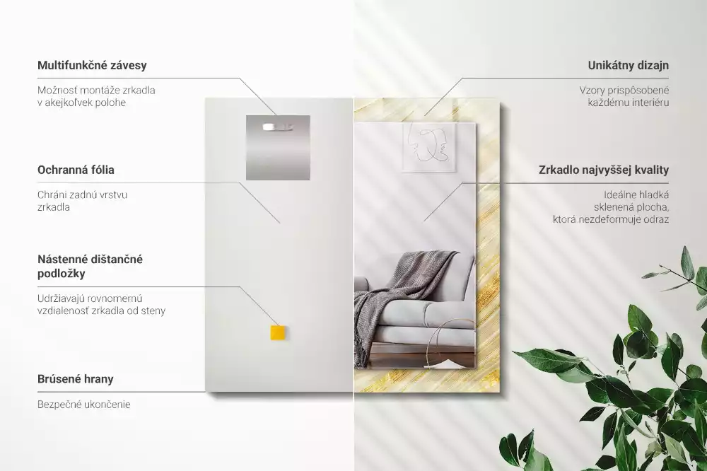 Miroir avec imprimé rectangulaire Lignes jaunes abstraites