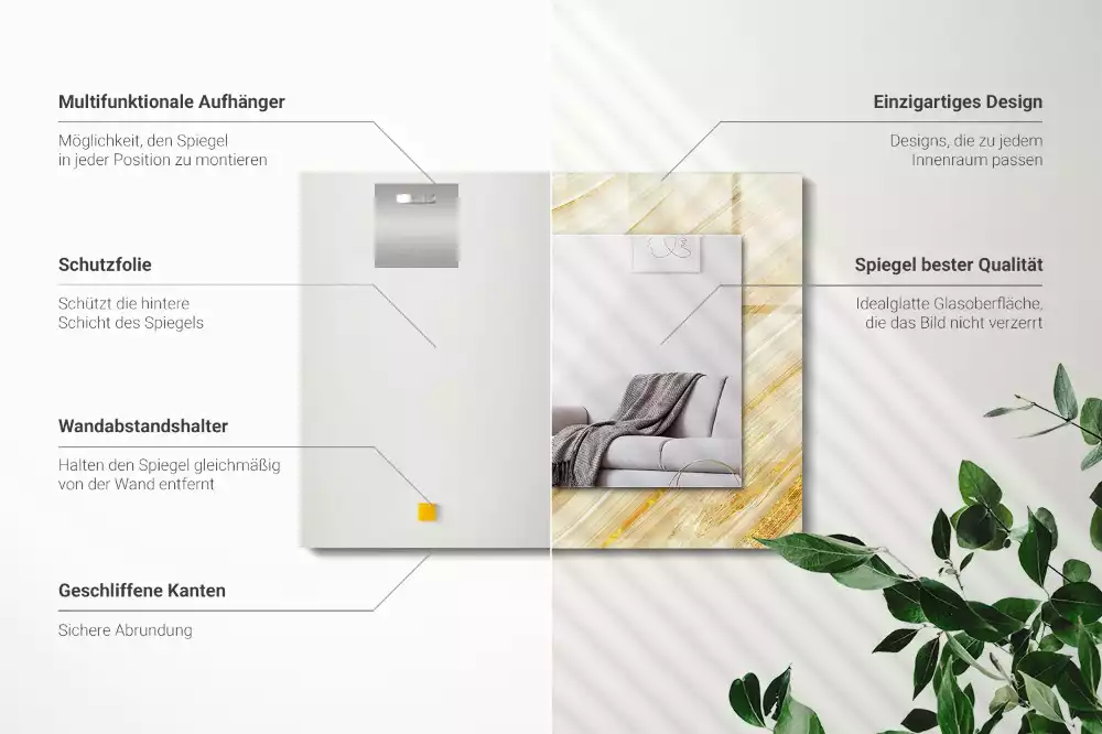 Miroir avec imprimé rectangulaire Lignes jaunes abstraites