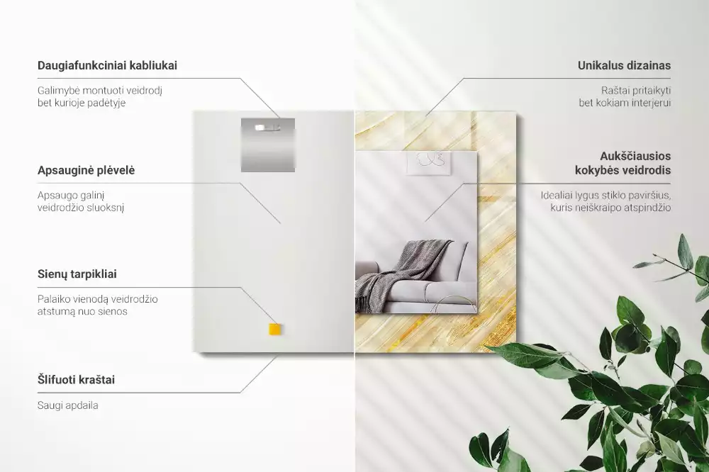 Miroir avec imprimé rectangulaire Lignes jaunes abstraites