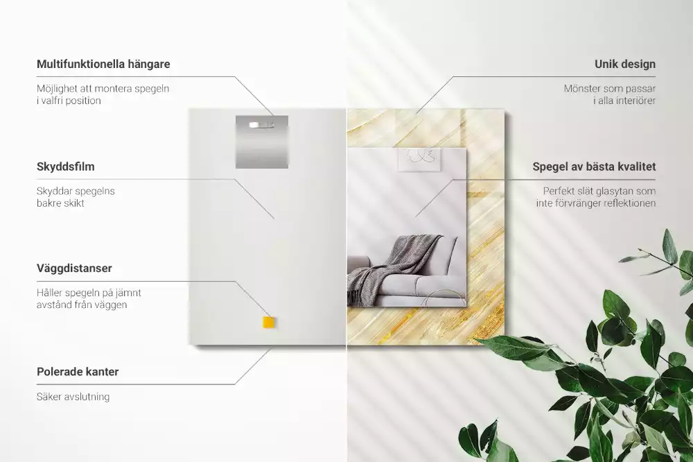 Miroir avec imprimé rectangulaire Lignes jaunes abstraites