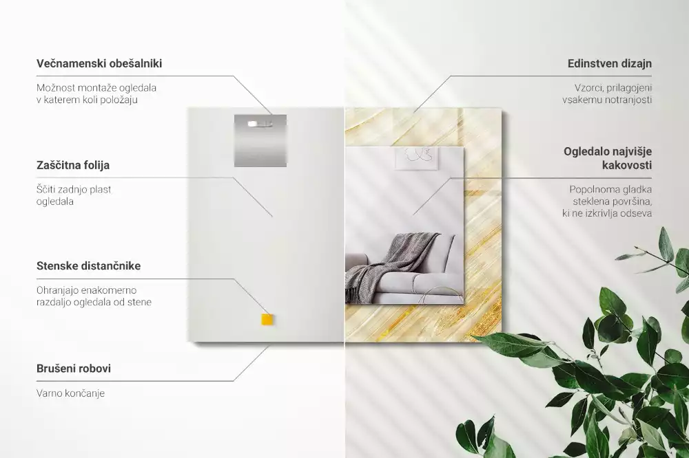 Miroir avec imprimé rectangulaire Lignes jaunes abstraites