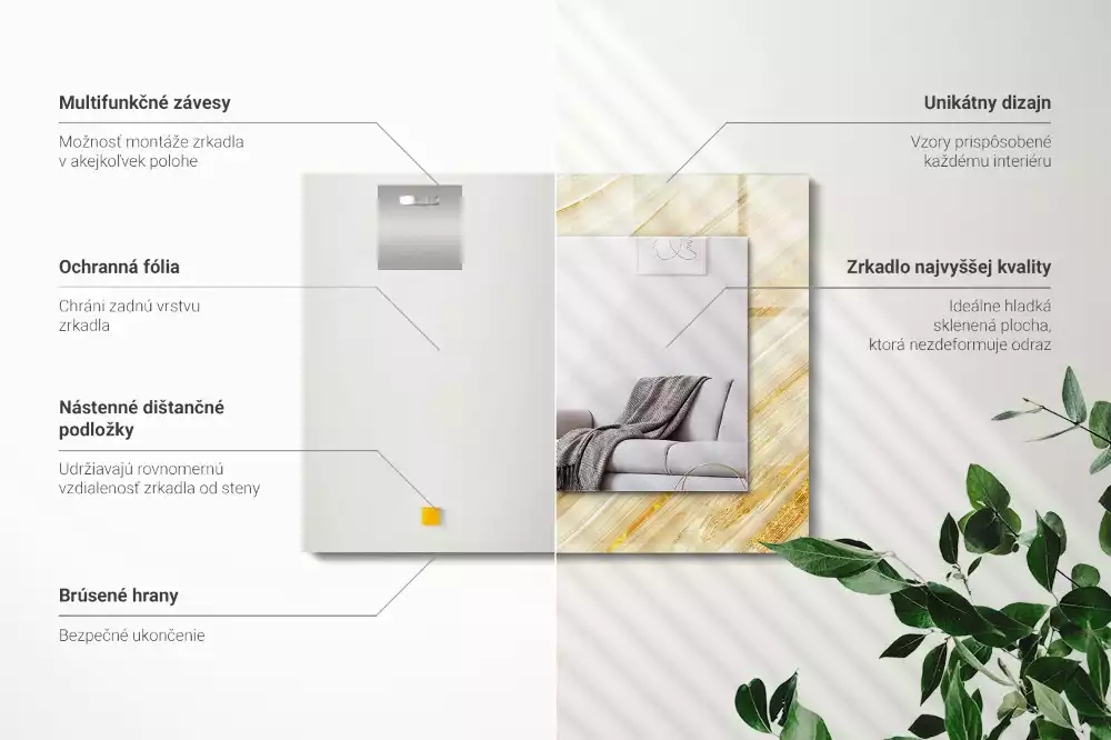 Miroir avec imprimé rectangulaire Lignes jaunes abstraites