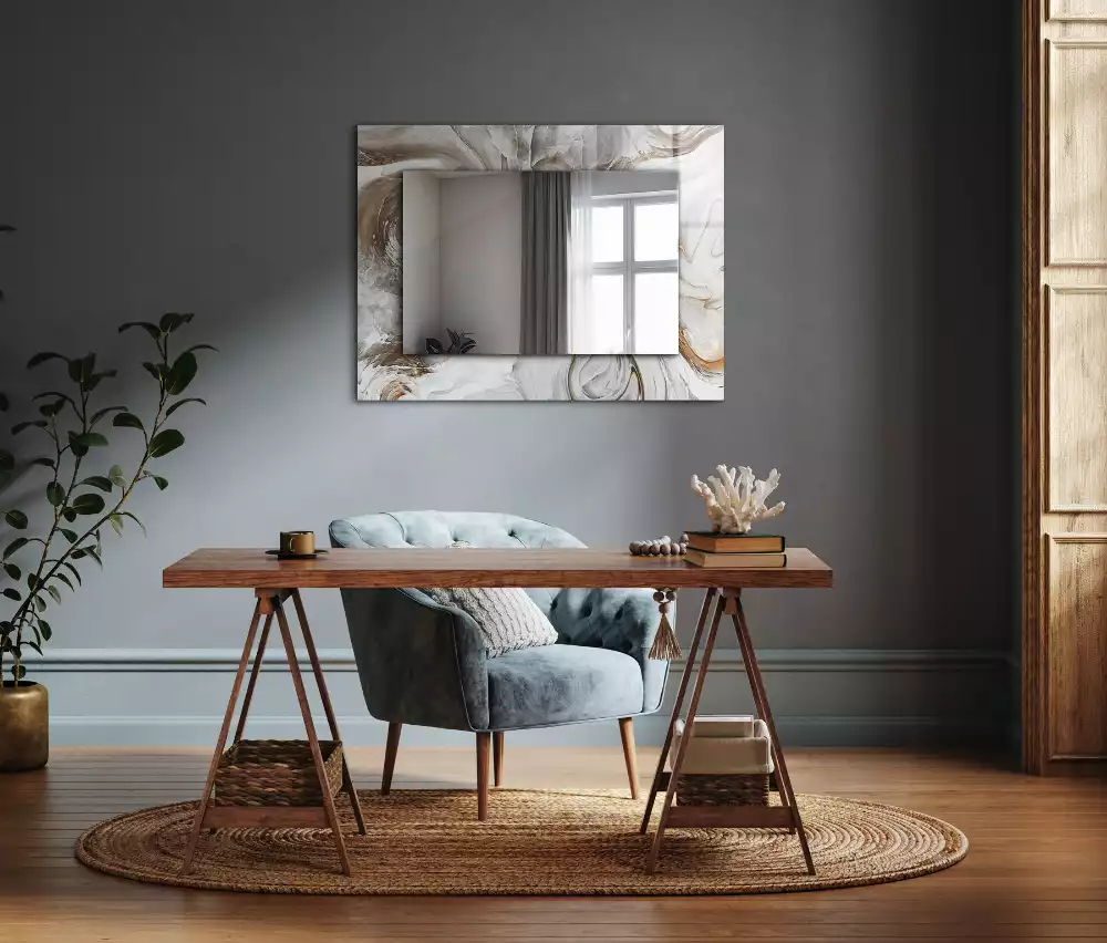 Miroir avec imprimé décoratif rectangulaire Motif marbré abstrait