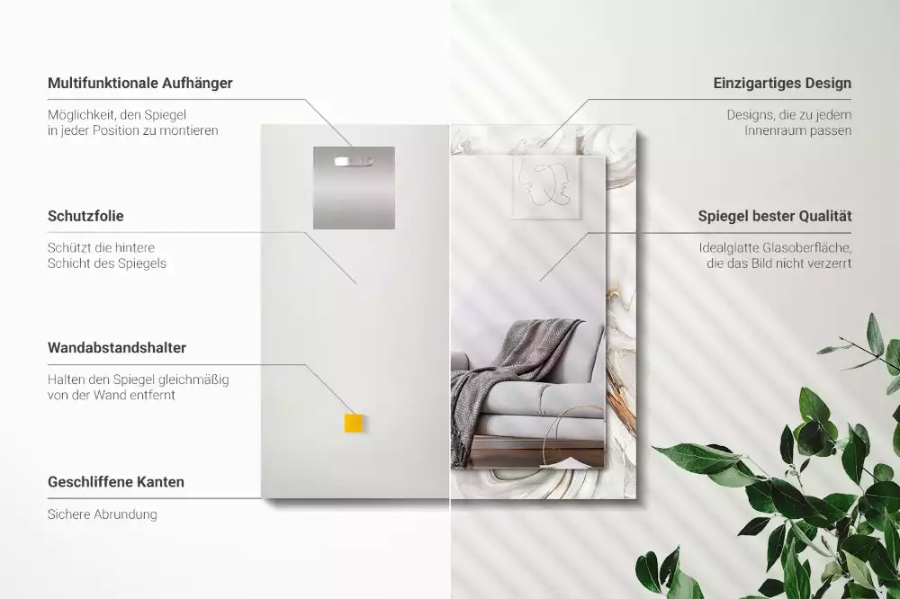 Miroir avec imprimé décoratif rectangulaire Motif marbré abstrait