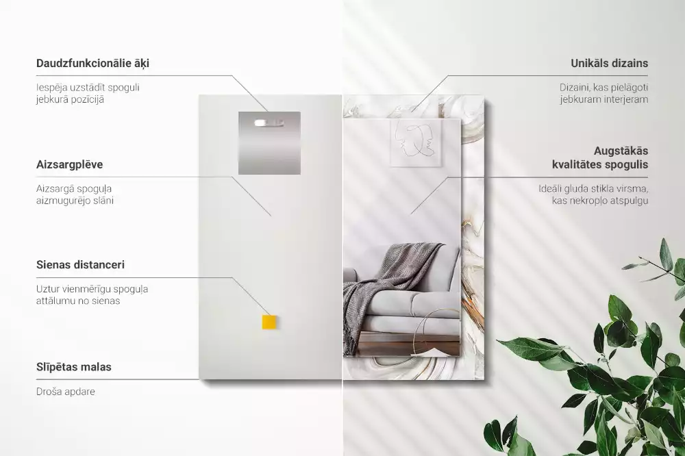 Miroir avec imprimé décoratif rectangulaire Motif marbré abstrait