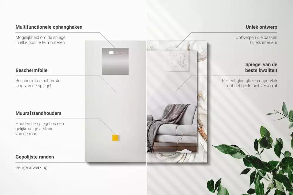 Miroir avec imprimé décoratif rectangulaire Motif marbré abstrait