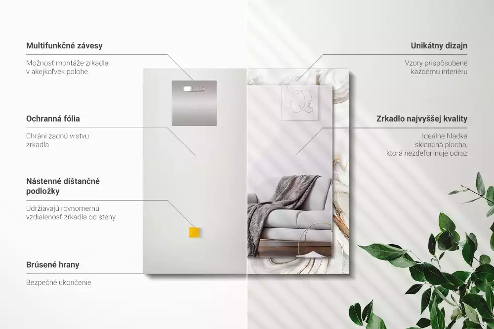 Miroir avec imprimé décoratif rectangulaire Motif marbré abstrait