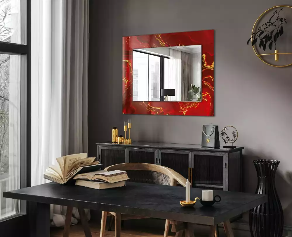 Miroir décoratif rectangulaire Peinture rouge abstraite