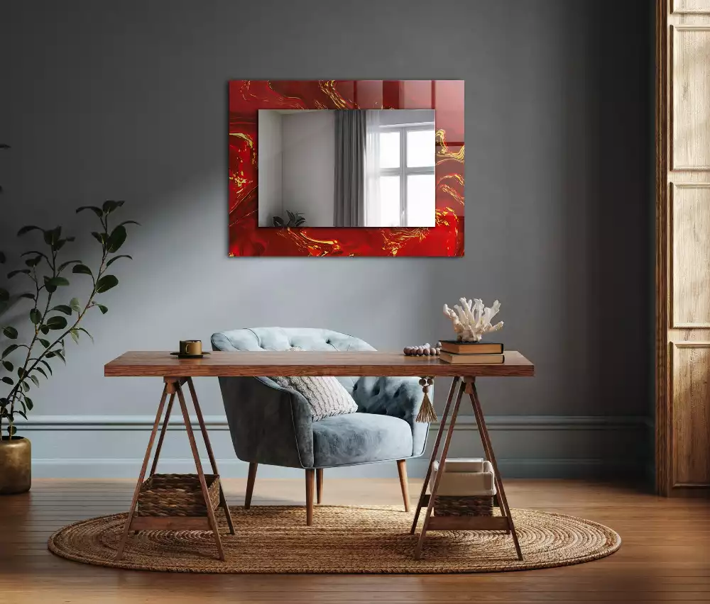 Miroir décoratif rectangulaire Peinture rouge abstraite