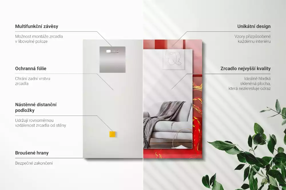 Miroir décoratif rectangulaire Peinture rouge abstraite