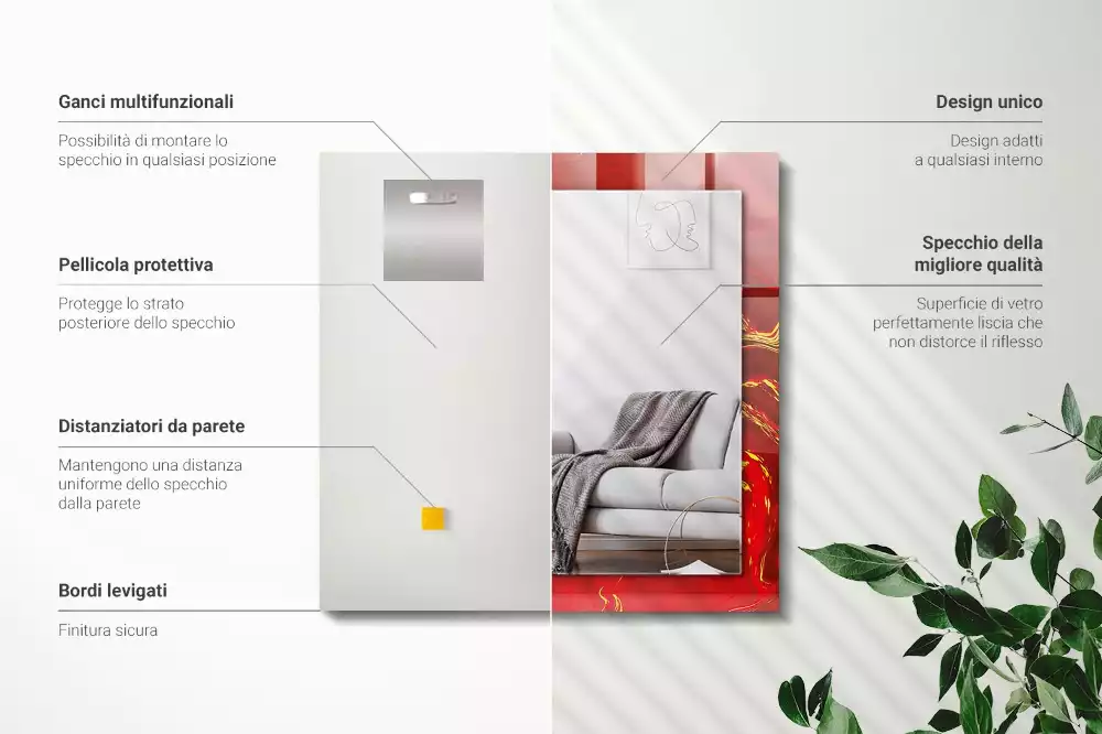 Miroir décoratif rectangulaire Peinture rouge abstraite