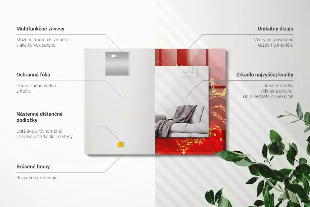 Miroir décoratif rectangulaire Peinture rouge abstraite