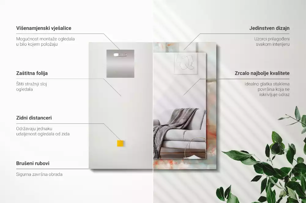 Miroir avec imprimé rectangulaire Texture colorée abstraite