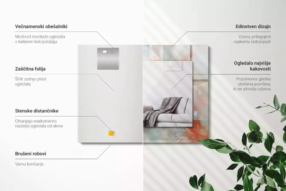 Miroir avec imprimé rectangulaire Texture colorée abstraite