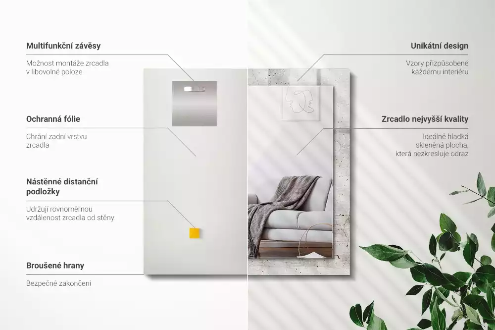 Miroir avec imprimé décoratif rectangulaire Mur béton fissuré