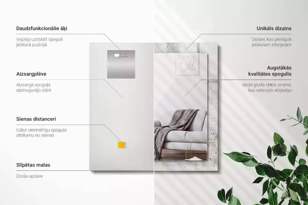 Miroir avec imprimé décoratif rectangulaire Mur béton fissuré