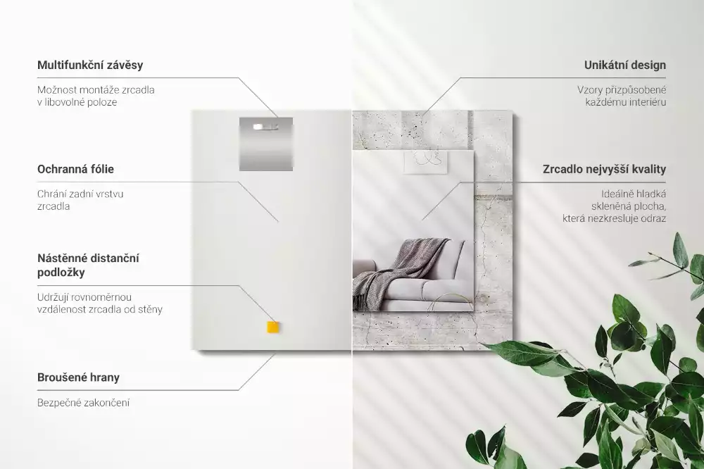 Miroir avec imprimé décoratif rectangulaire Mur béton fissuré