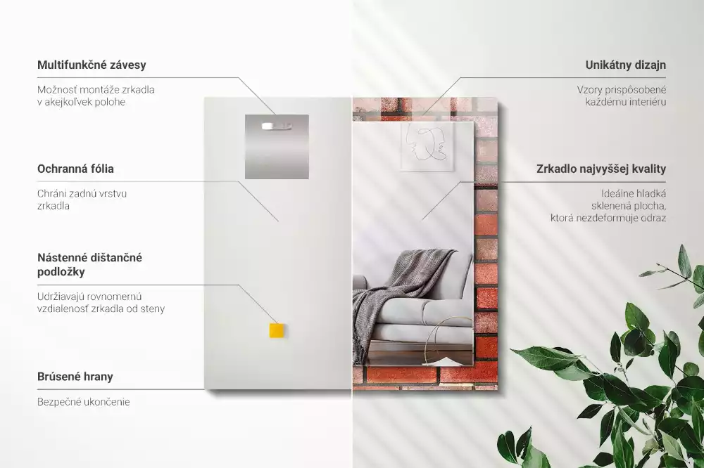 Miroir décoratif rectangulaire Mur brique rouge