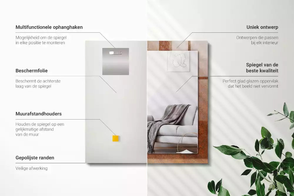 Miroir avec imprimé rectangulaire Surface métallique rouillée