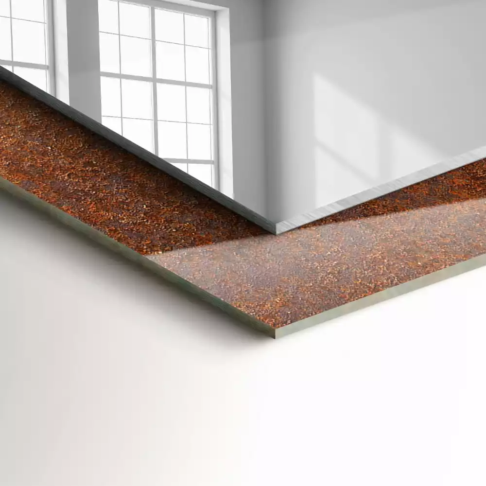 Miroir avec imprimé rectangulaire Surface métallique rouillée