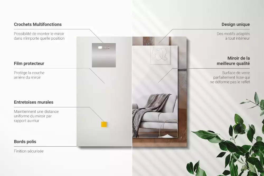 Miroir avec imprimé décoratif rectangulaire Rouille métal tendance