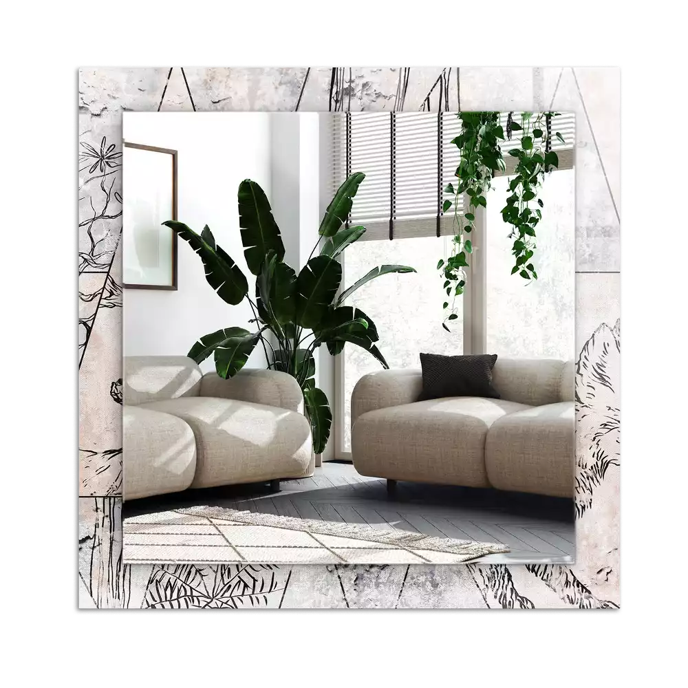 Miroir avec imprimé rectangulaire Cerf renard plantes