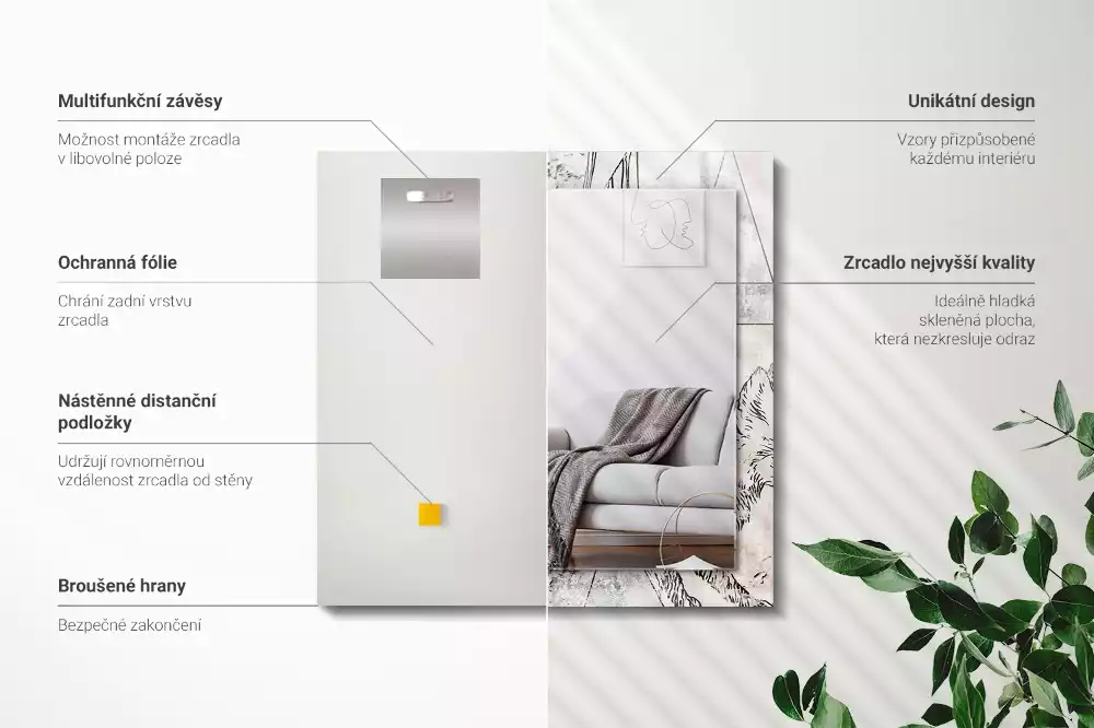 Miroir avec imprimé rectangulaire Cerf renard plantes