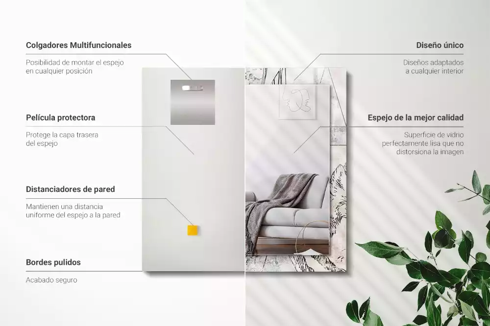 Miroir avec imprimé rectangulaire Cerf renard plantes