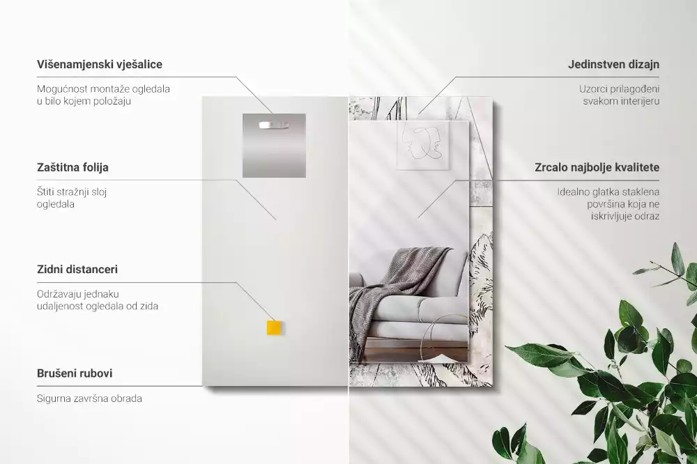 Miroir avec imprimé rectangulaire Cerf renard plantes