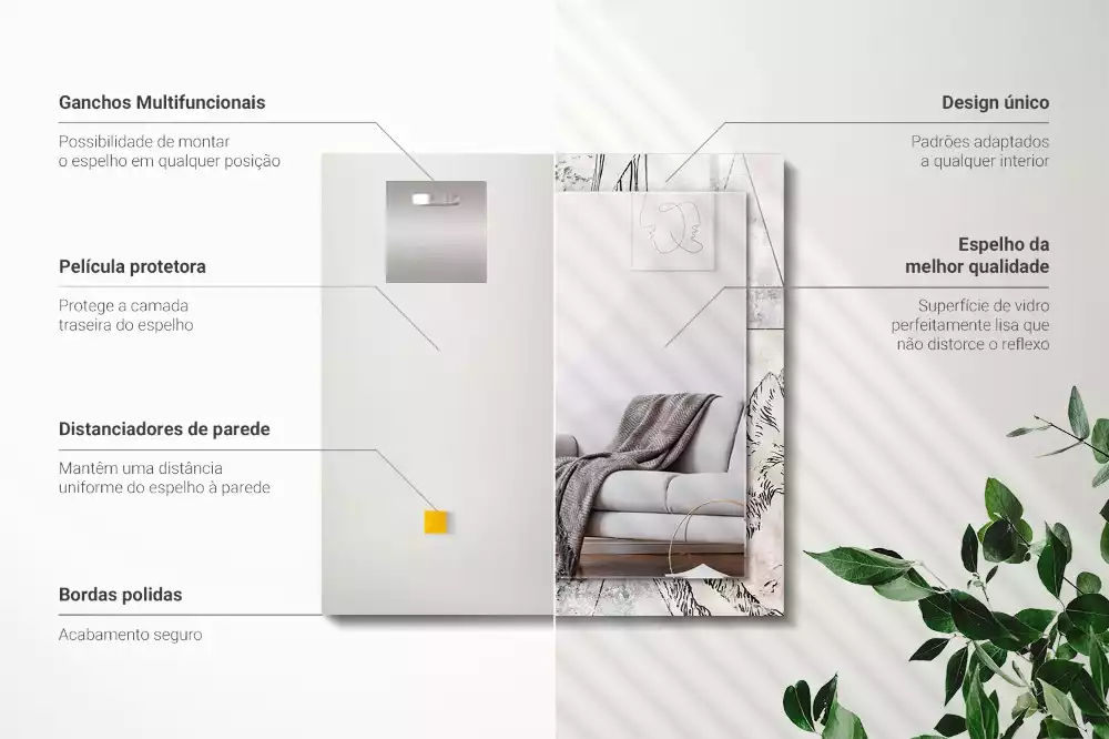 Miroir avec imprimé rectangulaire Cerf renard plantes