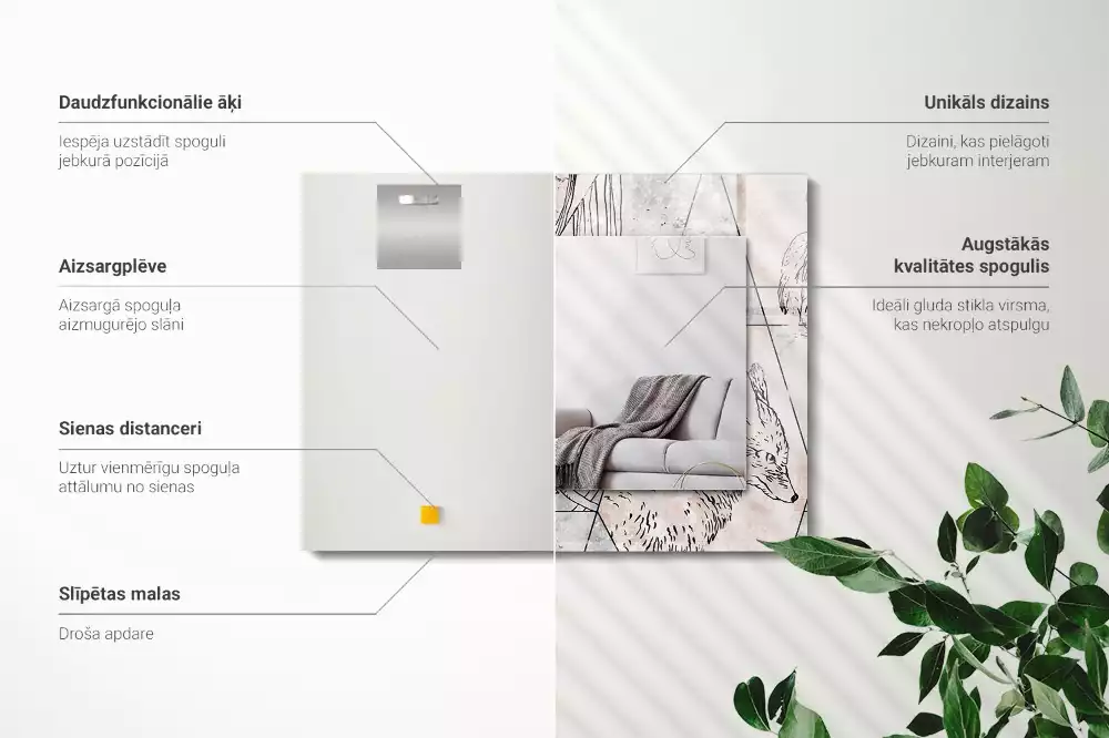 Miroir avec imprimé rectangulaire Cerf renard plantes