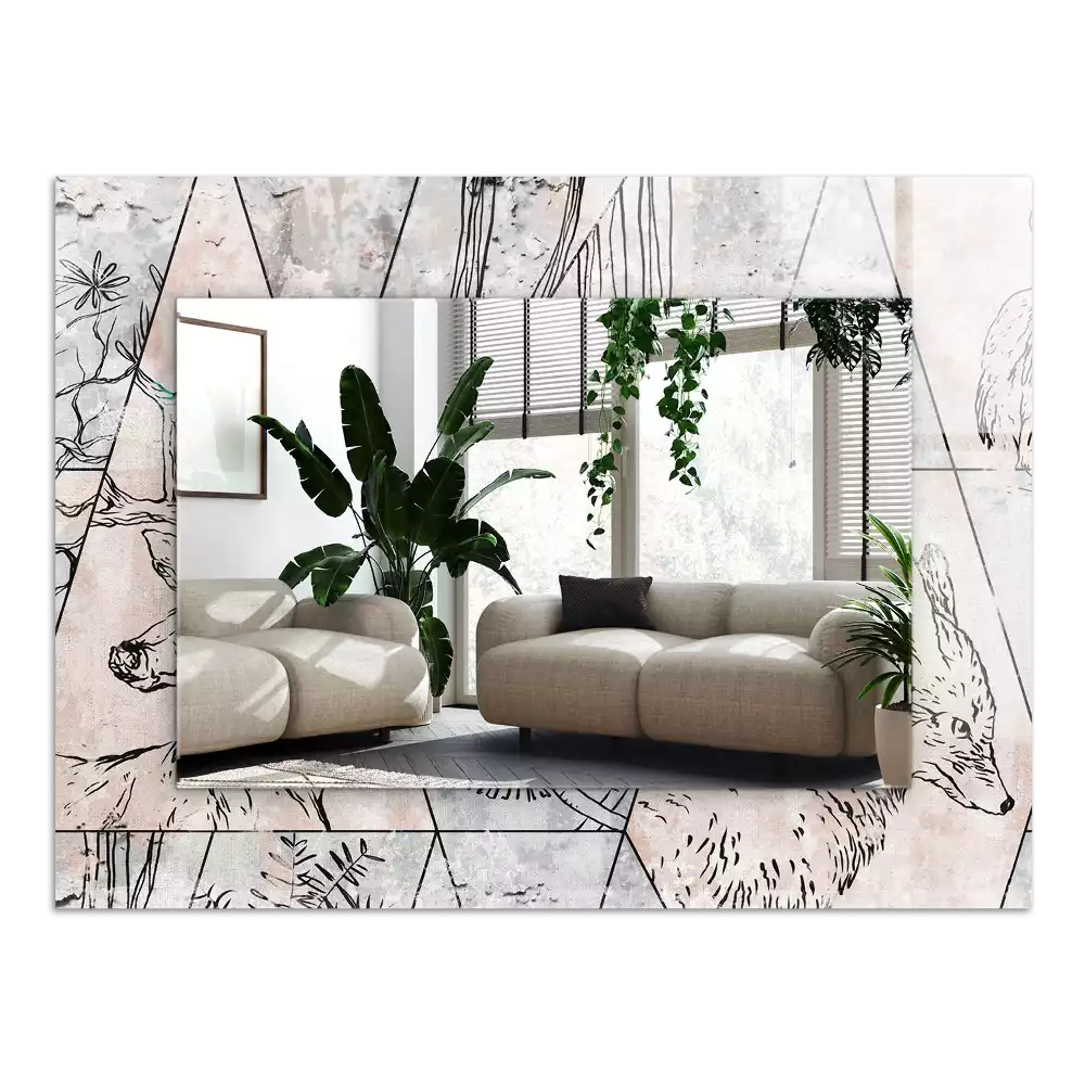 Miroir avec imprimé rectangulaire Cerf renard plantes