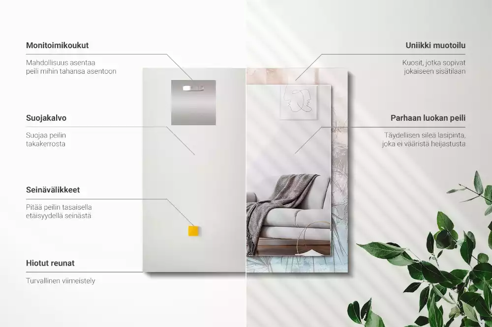 Miroir avec imprimé décoratif rectangulaire Plantes pastelles