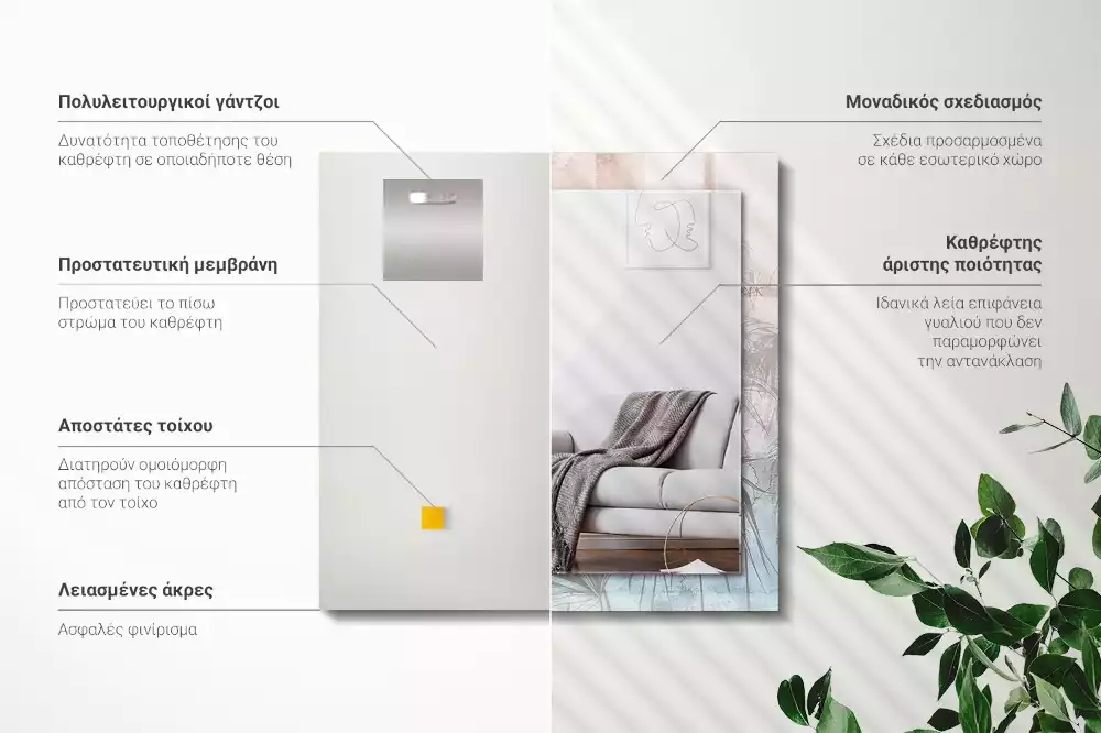 Miroir avec imprimé décoratif rectangulaire Plantes pastelles